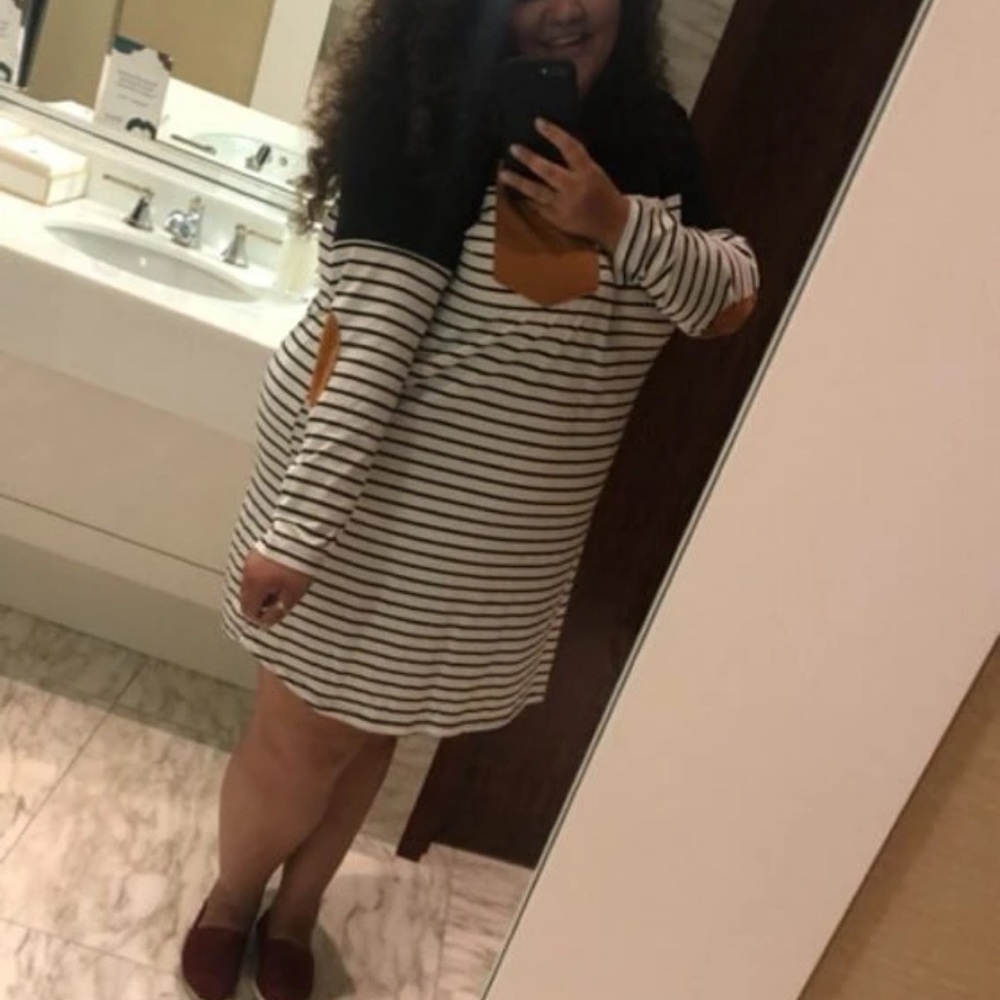 Striped Elbow Patch Dress - Picture 6 of 6